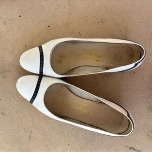 Salvatore Ferragamo White and Black Flats